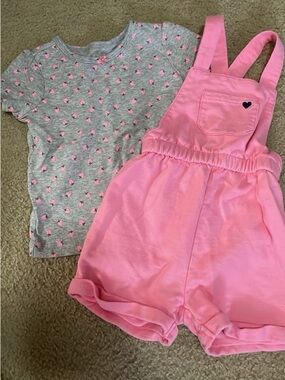 Carters Pink Girls' Shortalls with Grey Heart-Print Tee